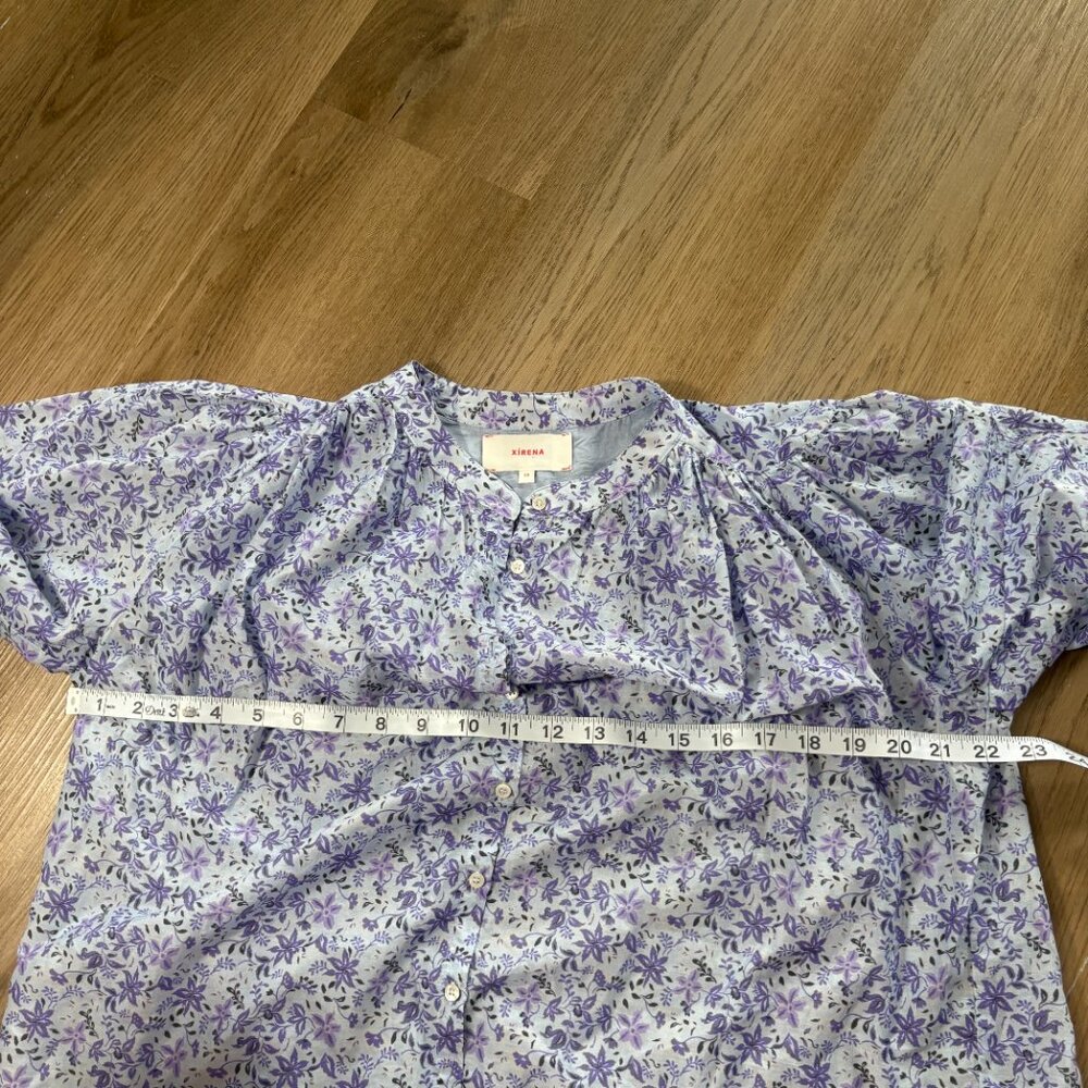 XiRENA Carys Shirt blue willow floral XS relaxed cotton silk purple blouse top - Picture 7 of 9